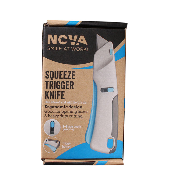 Nova Squeeze Trigger Utility Knife and Heavy Duty Box Cutter, Self  Retractable Safety Knife, Ergonomic Aluminum Body, Safety-Lock Design,  Durable and Safe 